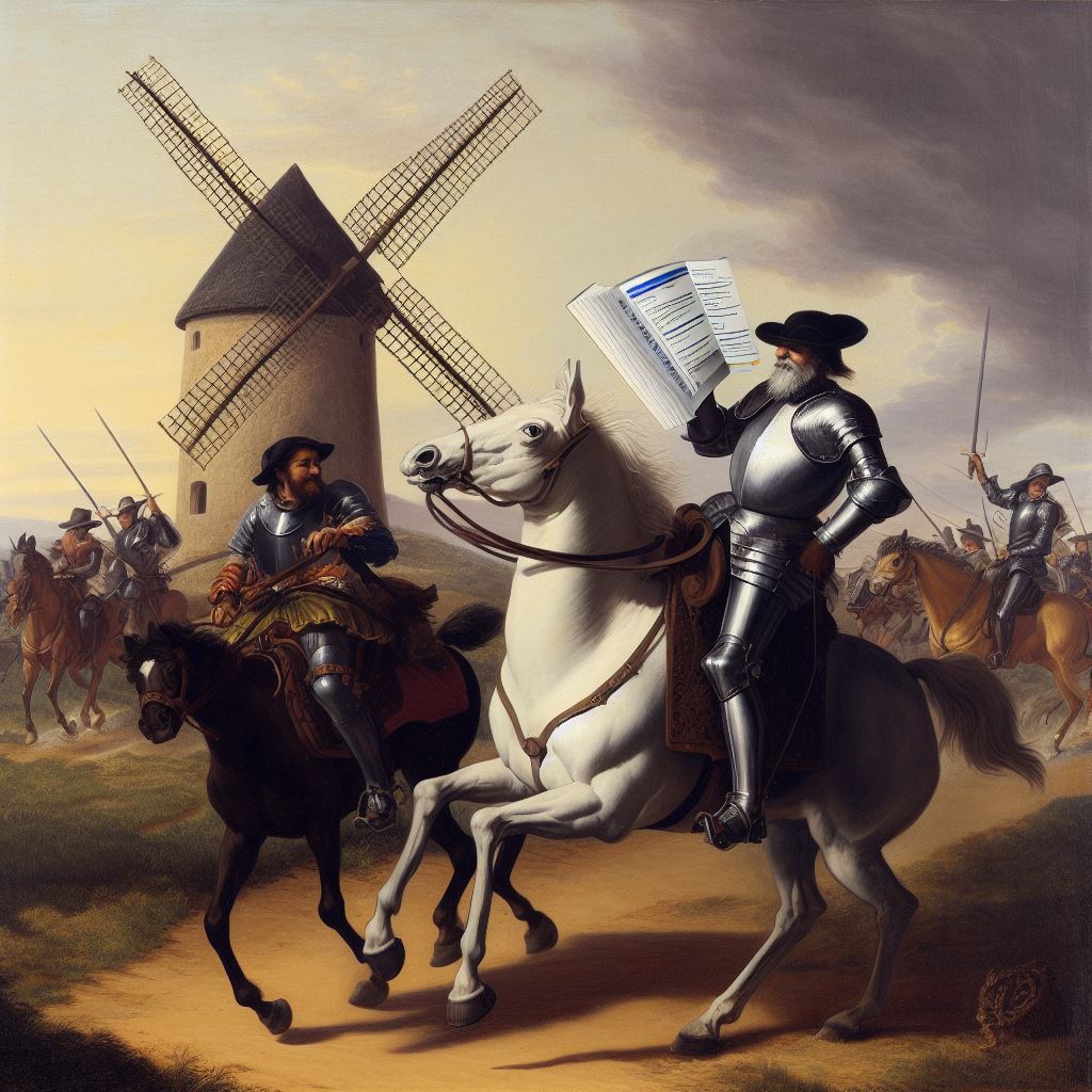 Goya, don quixote the java brogrammer on a horse charges in a joust with a windmill, while Sancho reads a book of poetry 4.jpeg