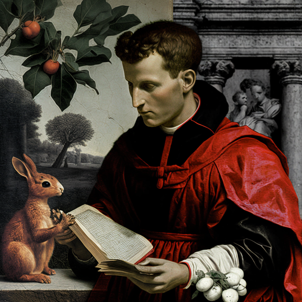 prompt /imagine Ludwig Wittgenstein reading St Augustine of Hippo under a pear tree,