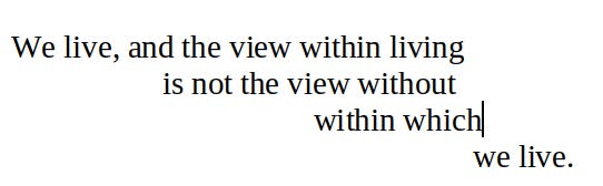 We live, and the view within living is not the view without within which we live. Screenshot of my working draft.